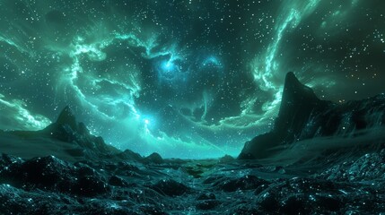 Luminous auroras planetary vistas abstract background