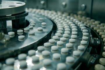 Pharmaceutical Tablet Press Machine in Action: Close-Up with Pill Shapes