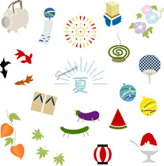 和風の夏素材のイラストセット