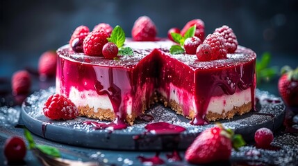 Fresh berry cheesecakes  digital illustration of delectable desserts with berries and strawberries