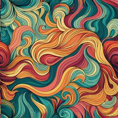 Fototapeta premium Seamless pattern of flowing hair and abstract waves forming organic shapes, Generative AI