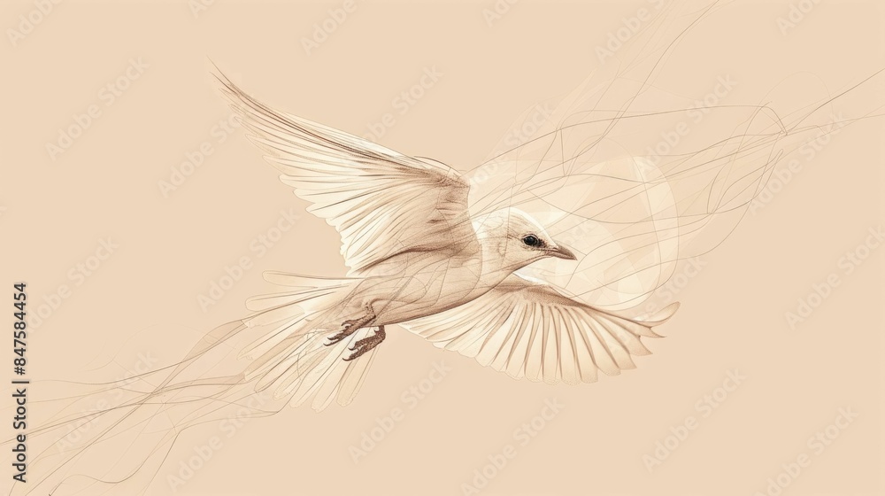 Poster minimalist line art of a bird in flight using clean lines to capture the graceful movement and sense