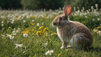 a cute rabbit in the meadow