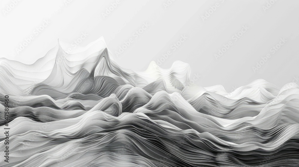 Poster striking abstract minimal line art showcasing the dynamic motion and energy of crashing ocean waves 