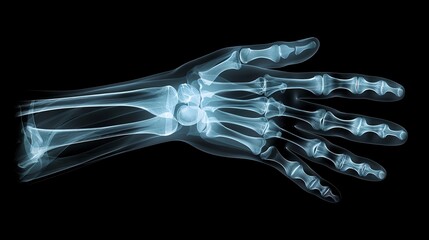 Naklejka premium Detailed Xray of human phalanges, focusing on finger bones, black background