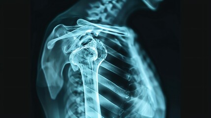 Detailed Xray of human scapula, focusing on shoulder blade structure, clinical setting