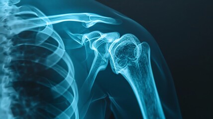 Detailed Xray of the human shoulder, showing clavicle and humerus, medical context
