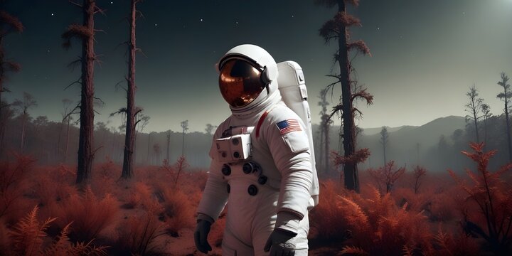 Middle-aged Male Astronaut in a White Spacesuit.