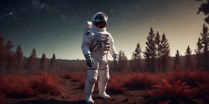 Middle-aged Male Astronaut in a White Spacesuit.