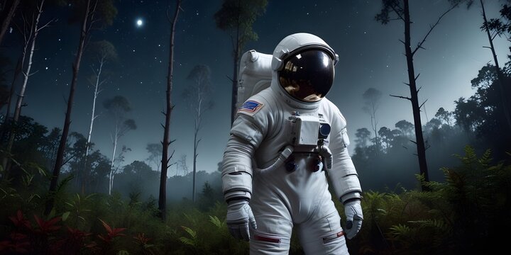 Middle-aged Male Astronaut in a White Spacesuit.
