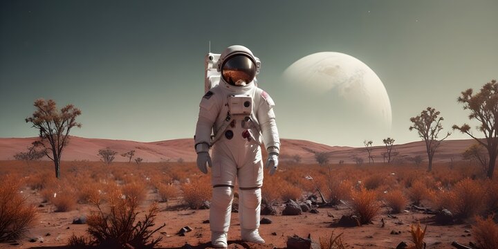 Middle-aged Male Astronaut in a White Spacesuit.