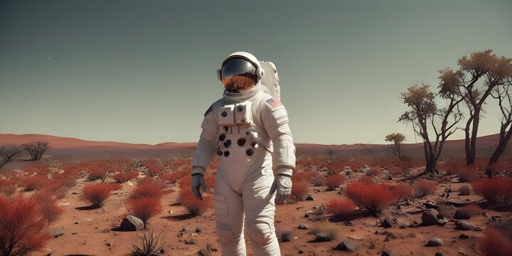 Middle-aged Male Astronaut in a White Spacesuit.