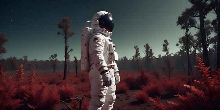 Middle-aged Male Astronaut in a White Spacesuit. - Powered by Adobe