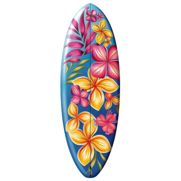 recommend clip art: Single Surfboard With Vibrant Tropical Flower Design On Transparent Background Clipart
