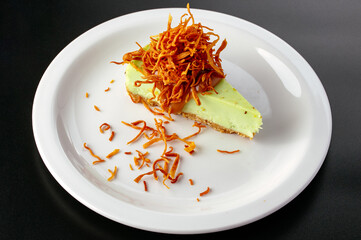 pistachio cheesecake on a tortilla,. restaurant menu