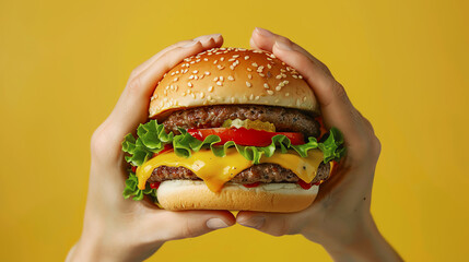 burger on yellow background, AI generated