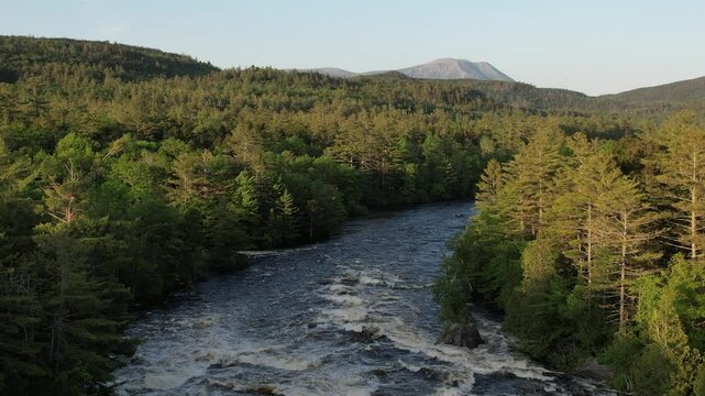 Aerial view of Mount Katahdin and Penobscot River, Maine
