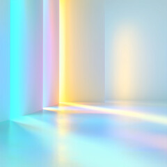Abstract Rainbow Sky in Empty Room with Futuristic 3D