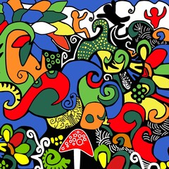 Colorful doodle art, vector, illustration, grafitti, wall painting