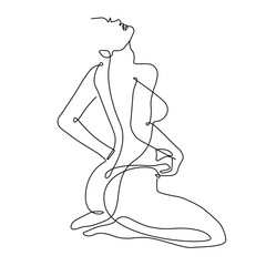 Abstract Woman Body Line Art Vector Drawing. Female Figure Minimalistic Style. Abstract Body Line Drawing Style. Modern Trendy Continuous Linear Art. Fashionable Print of Beauty Female Back