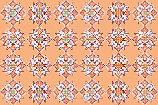Pixel Art Geometric Lotus Pattern peach fuzz 