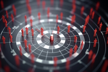 Red dartboard and black arrow connection linkage