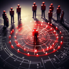 Red dartboard and black arrow connection linkage