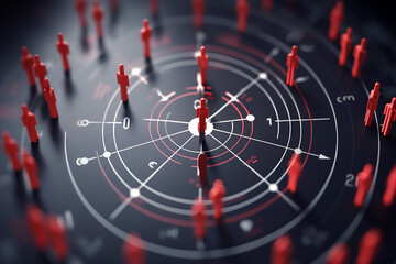 Red dartboard and black arrow connection linkage