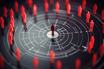 Red dartboard and black arrow connection linkage