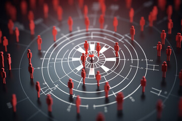 Red dartboard and black arrow connection linkage