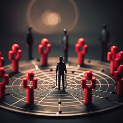 Red dartboard and black arrow connection linkage