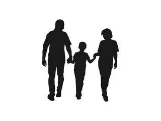 family and children holding hands silhouettes collection. Family and kids walking and playing together having fun outdoors various poses. vector illustrations design isolated on white background.
