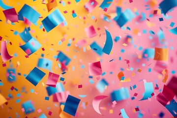 Vibrant Celebration: Colorful Confetti Falling Against Bright Gradient Background