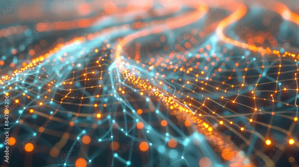 Poster a single digital line expanding into a vast network of connections, illustrating the exponential gro