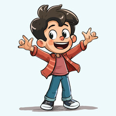 simple 2d cartoon character A happy cute boy vector