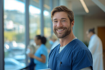 Fototapeta premium Smiling Male Healthcare Professional - Friendly and Caring Medical Worker
