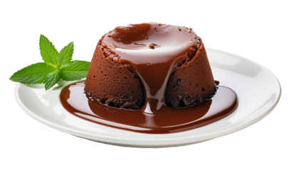 Plate with tasty lava cake or molten chocolate cake