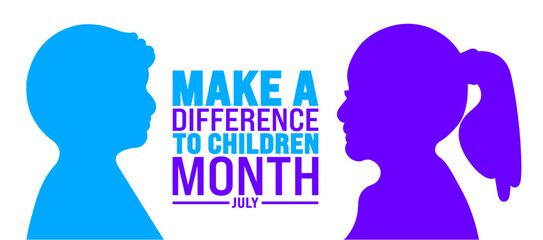July is Make a Difference to Children Month background template. Holiday concept. use to background, banner, placard, card, and poster design template with text inscription and standard color. vector