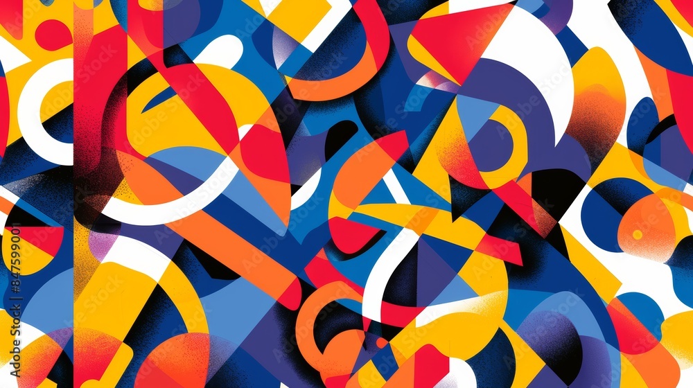 Poster a vibrant abstract pattern with bold colors, geometric shapes, and a sense of dynamic movement
