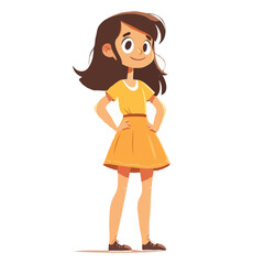 simple 2d cartoon character A happy cute girl vector illustration