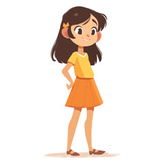 simple 2d cartoon character A happy cute girl vector illustration