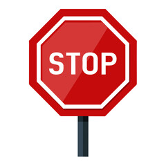 A red stop sign on a black pole is set against a white background