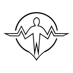 Vector person Silhouette and Heartbeat Line icon logo design