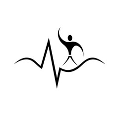 Vector person Silhouette and Heartbeat Line icon logo design