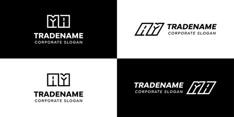 Letters AM and MA Square and Dynamic Logo Set, for business with Initials MA or AM
