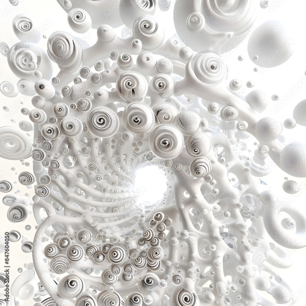 Poster intricate 3d rendered spiral patterns of foam bubbles on white background
