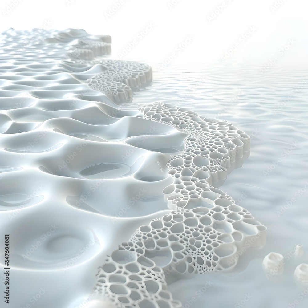 Poster intricate foam patterns forming mesmerizing fluid textures on water surface