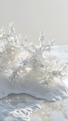 Intricate 3D Rendered Foam Crystals on Frozen Lake with Isolated White Background