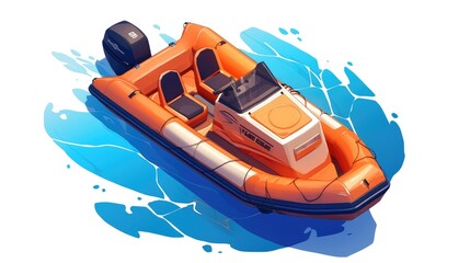 Rescue watercraft symbol Isometric 2d illustration of a rescue boat icon for web design set against a white background
