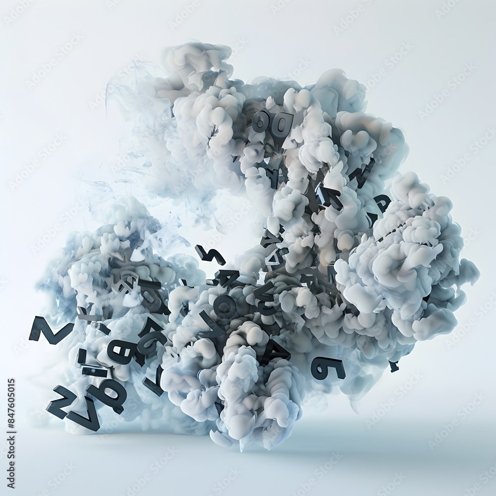 Poster merging art and science:smoke transforms into ethereal letters in 3d render